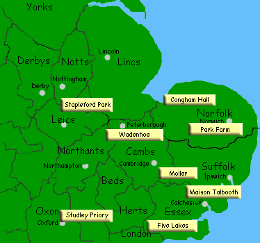 Map conference hotels in East Anglia